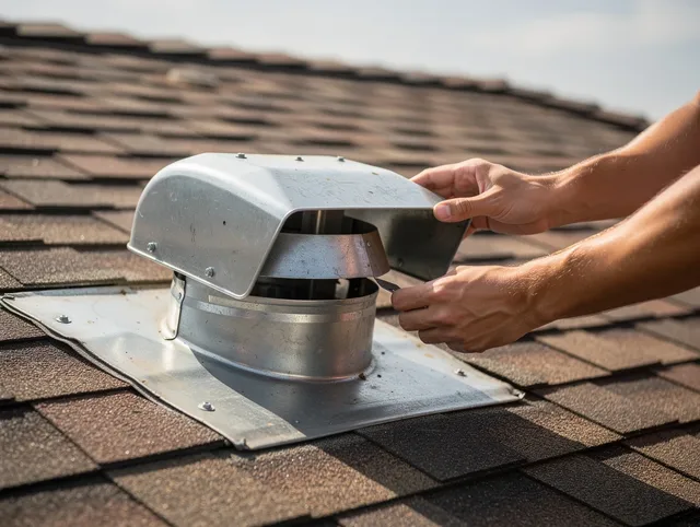 Westchester Dryer Vent Cleaning certified technician safely cleaning a roof-mounted dryer vent in Westchester