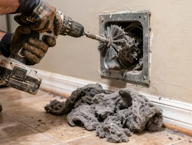 Certified Westchester Dryer Vent Cleaning technician performing dryer vent cleaning in Westchester