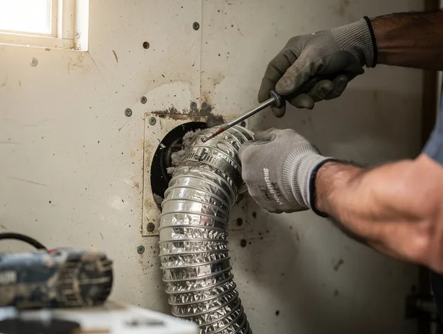 Westchester Dryer Vent Cleaning technician performing precise dryer vent hose installation in Westchester